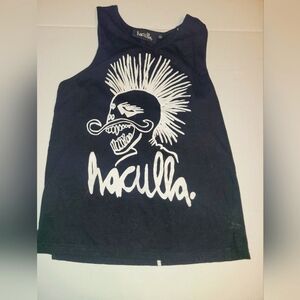 HACULLA SLEEVELESS PUNK SHIRT EUC BLK/WHITE MENS SMALL ROCKSTAR VNTG MOHAWK